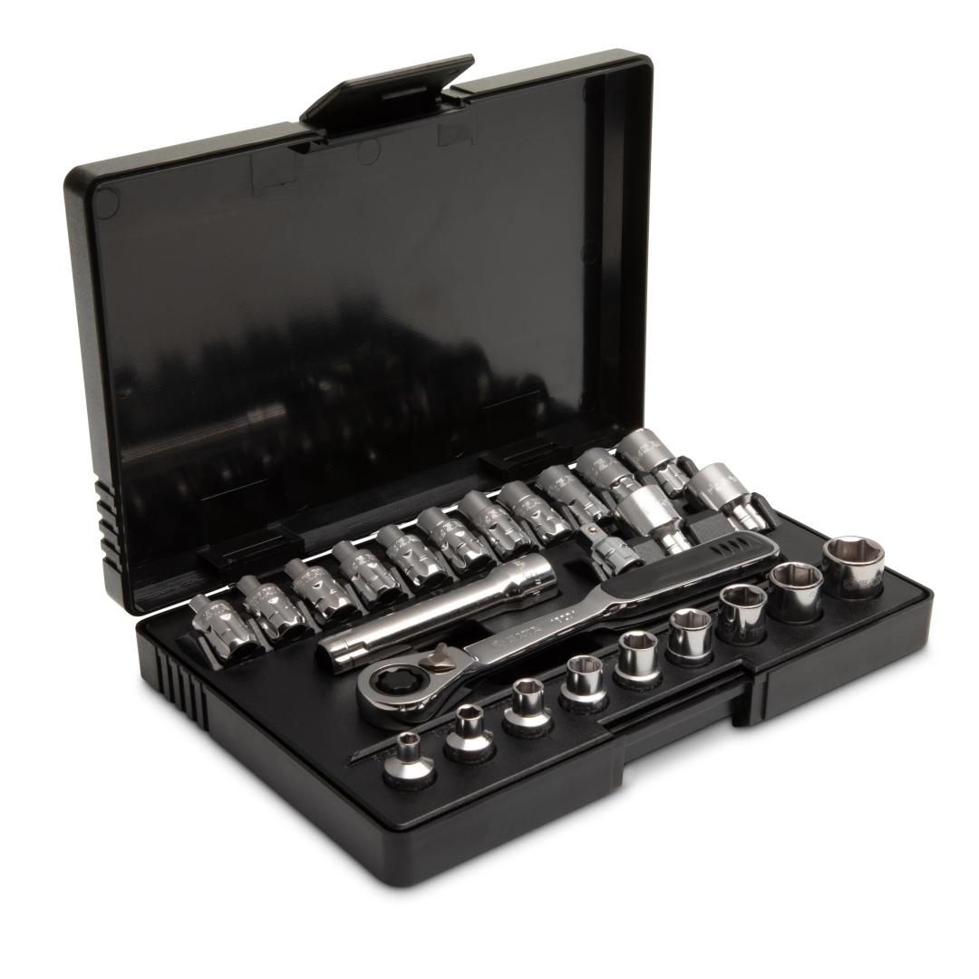 25 Pc. 1/4” Drive 6 Point Metric/SAE PassThru Socket Set SATA