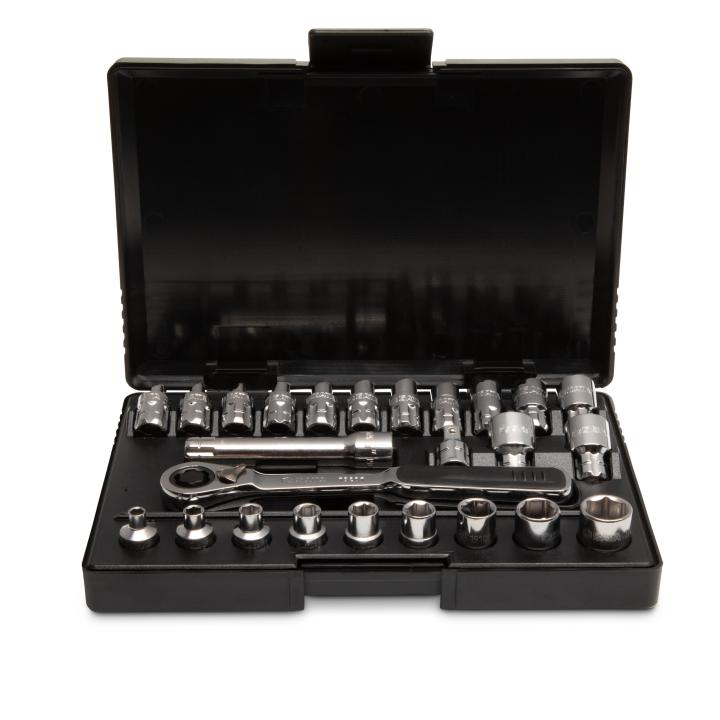 25 Pc. 1/4” Drive 6 Point Metric/SAE PassThru Socket Set SATA