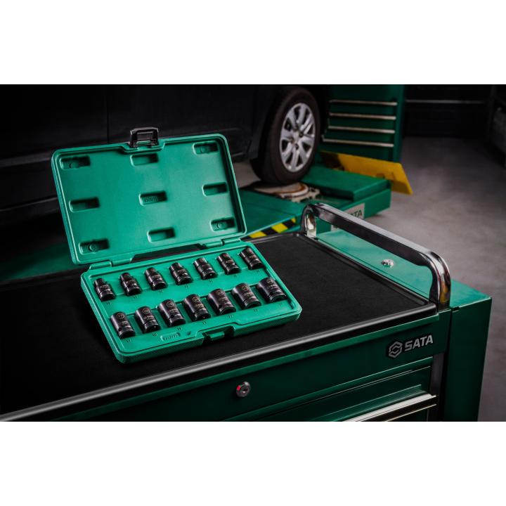 Image of 14 Pc. 1/2" Drive Shallow Thin-Wall Socket Set - SATA