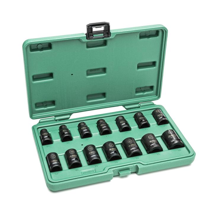 Image of 14 Pc. 1/2" Drive Shallow Thin-Wall Socket Set - SATA