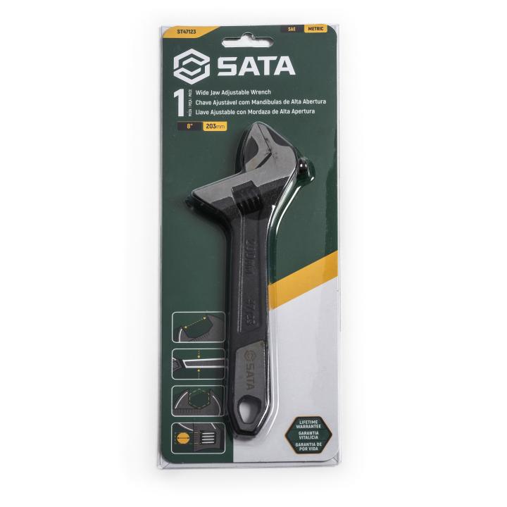 Image of Black Oxide Extra-Wide Jaw Adjustable Wrenches - SATA