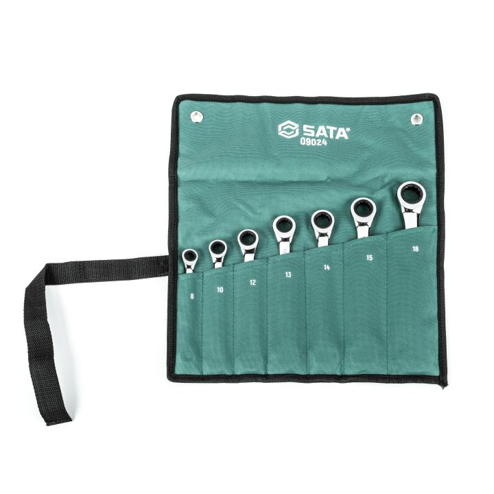 Image of 7 Pc. Metric Double Ratcheting Combination Wrench Set - SATA