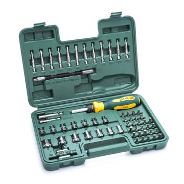 Image of 60 Pc. 1/4" Drive 6 Point Socket and Ratcheting Bit Driver Set - SATA